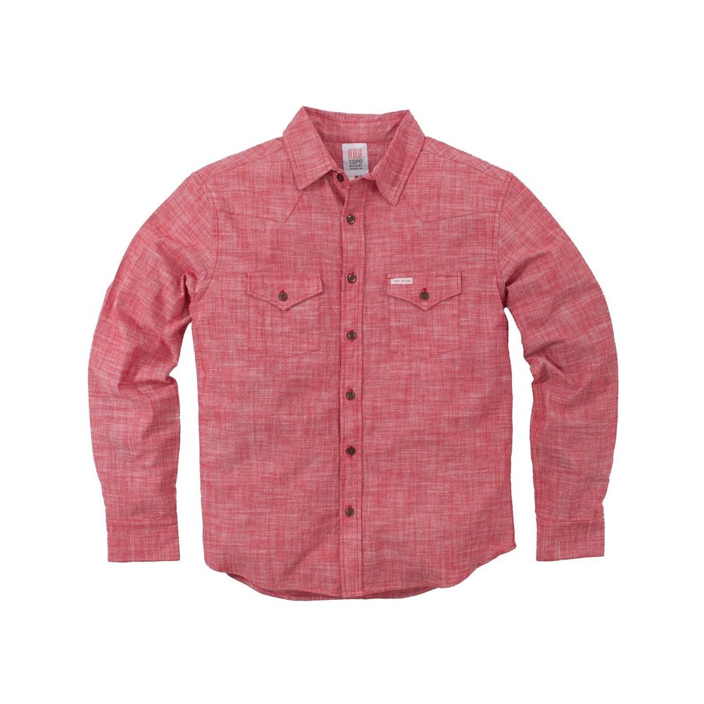 Topo Designs Mountain Shirt Mens XL Red Chambray Western Huckberry Made USA